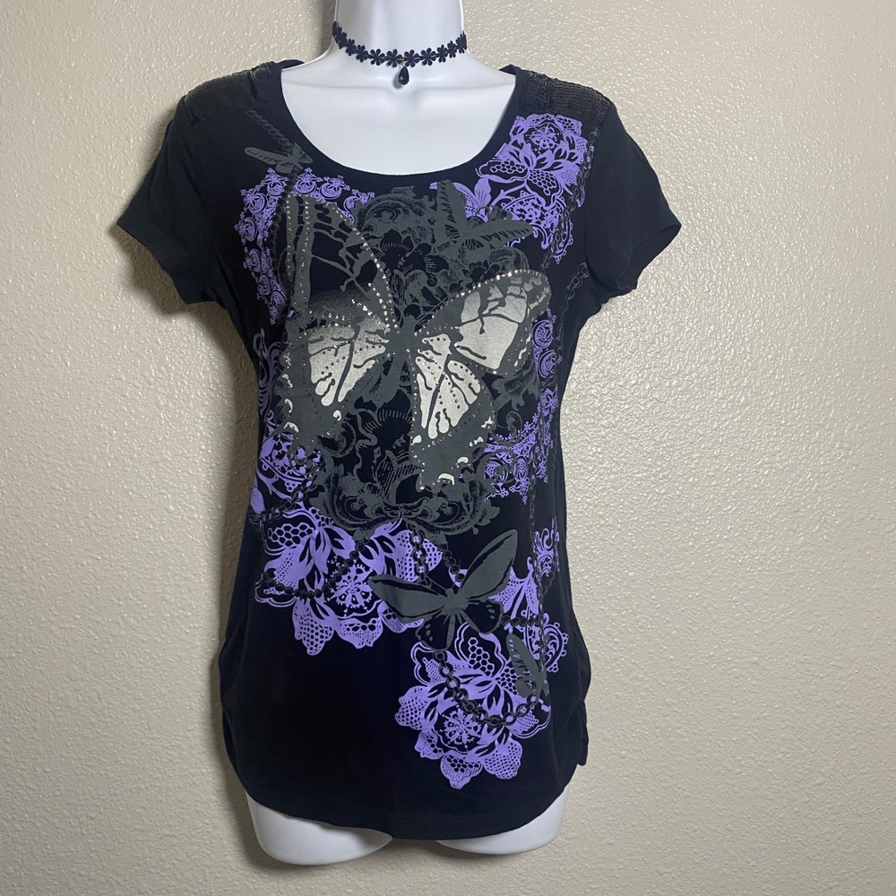 Y2K Emo Scene Butterfly Tee Large Fairy Grunge Goth Casual Dark Feminine Cotton